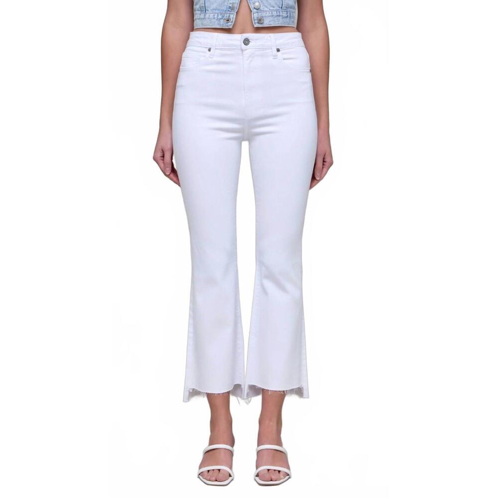 NEW HIDDEN women's high rise step hem cropped flare jeans in white